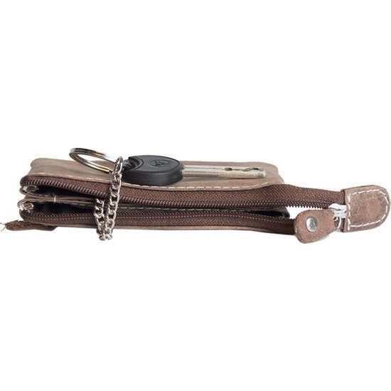Schlüsselbeutel - Cognac Buffalo Leder mit Reißverschluss intasche