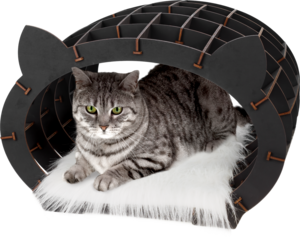 Eco Wood Art (EWA) 3D building kit wooden house black for your cat with white plush coat, 1737, 48x36.2x45.6cm