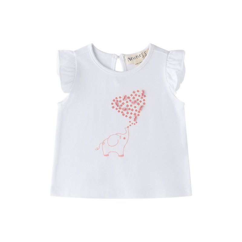 Baby white t-shirt with ruffle sleeves and pink drawing BGV66582