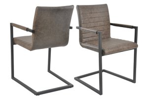 Dining chair, set of 2, dark brown faux leather look