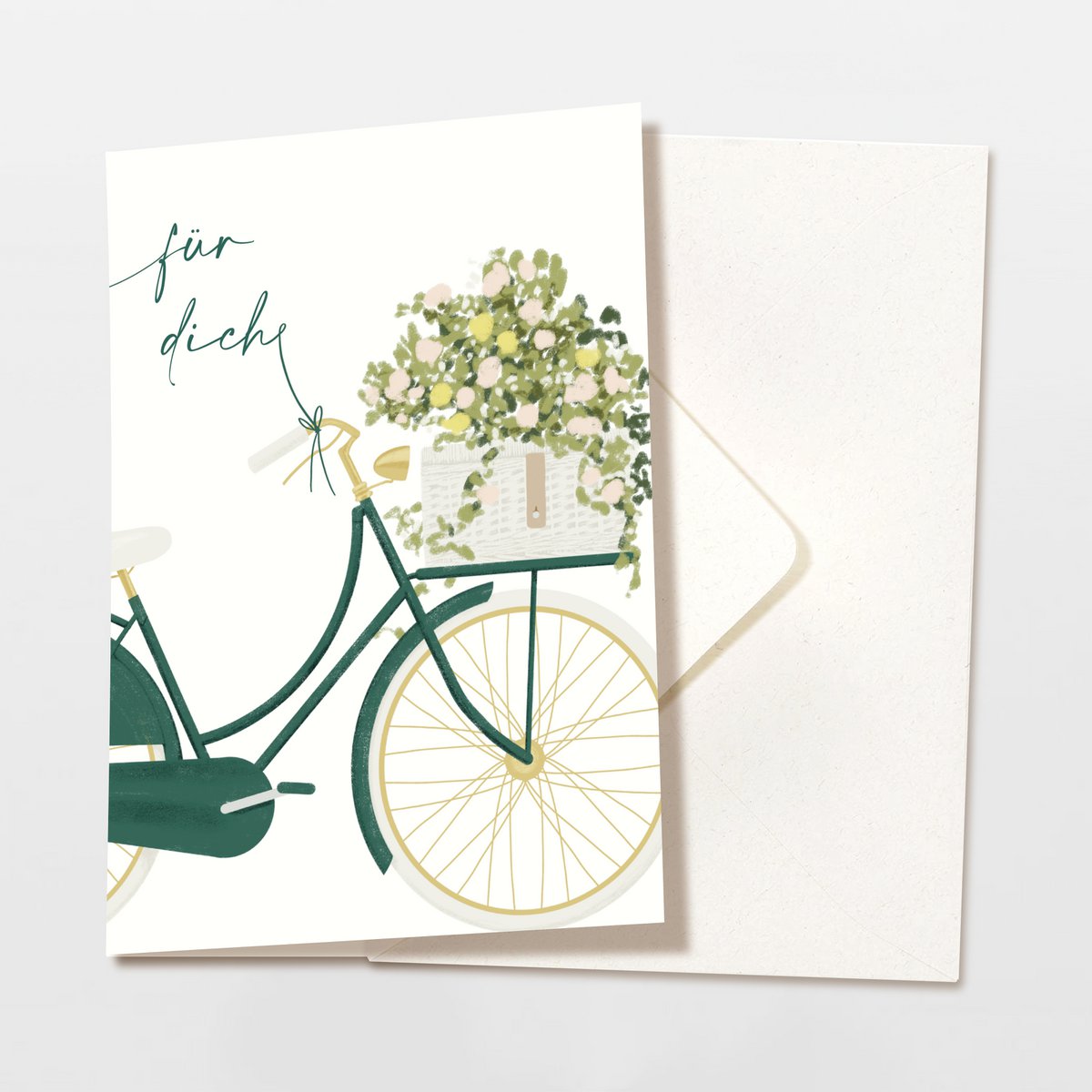 Klappkarte 'für dich' grünes Fahrrad mit Blumen, inkl. Umschlag