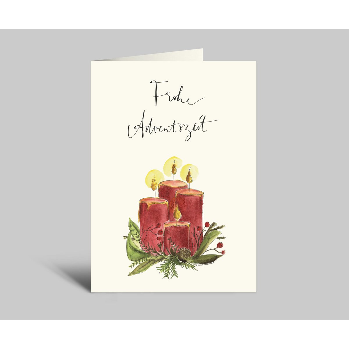 Christmas card | thick red Advent candles | Happy Advent season| Folded card