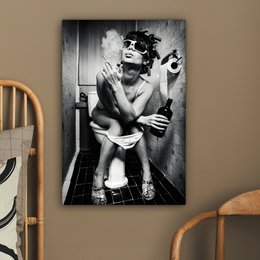 Canvas Painting - Wall Decoration Woman - Vintage - Curles - Toilet - Cigarette - Wall Decoration Living Room - Bedroom Decoration - Room Accessories - Canvas Paintings