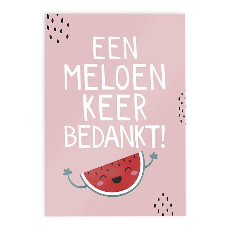 Wenskaart Ansichtkaart Kawaii // Een Meloen Keer Bedankt
