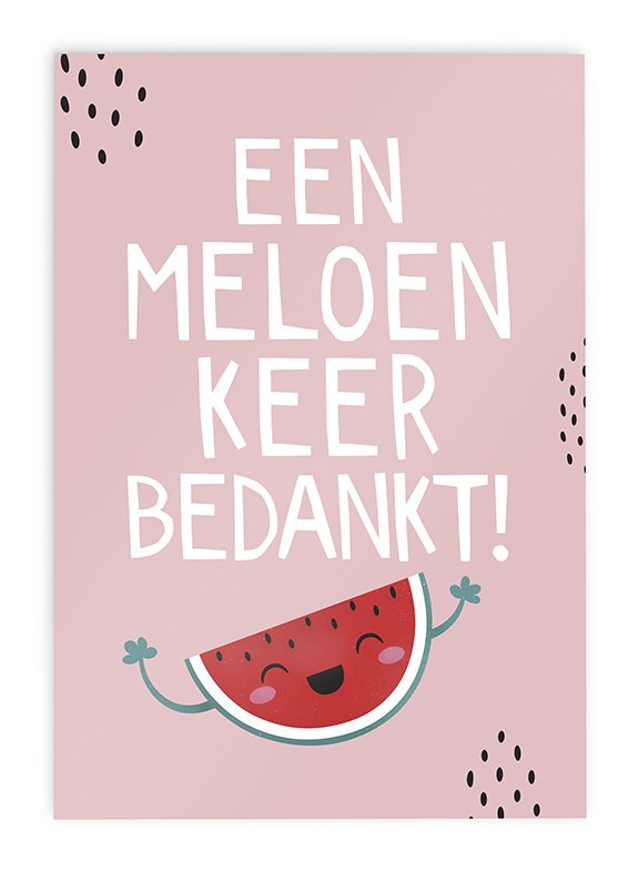 Wenskaart Ansichtkaart Kawaii // Een Meloen Keer Bedankt
