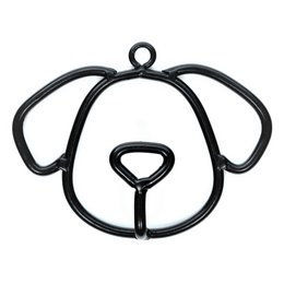 Black metal dog leash holder in the shape of a Kobe bear head.
