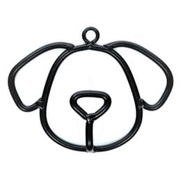 Black metal dog leash holder in the shape of a Kobe bear head.