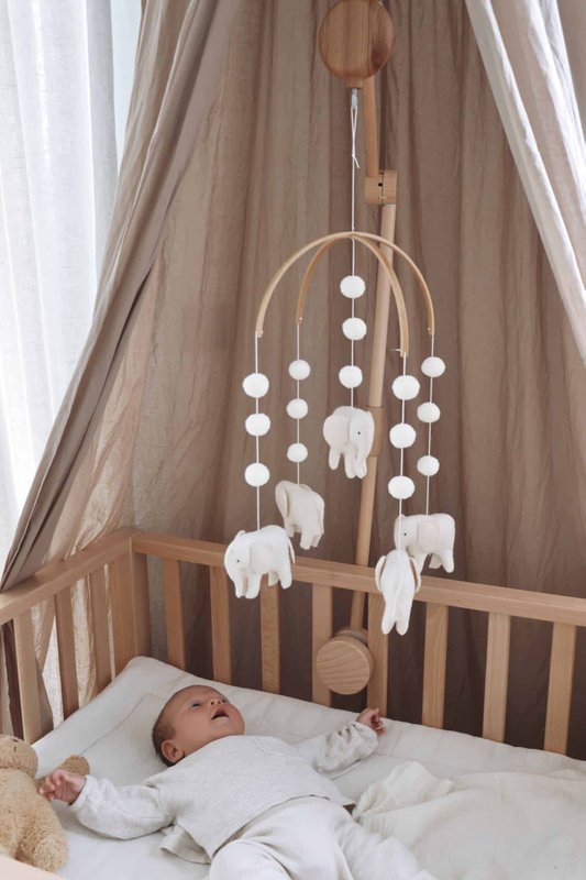 Håndlavet Olifanten Muziekmobiel - Boxmobiel - Babymobil - mobil wickeltisch