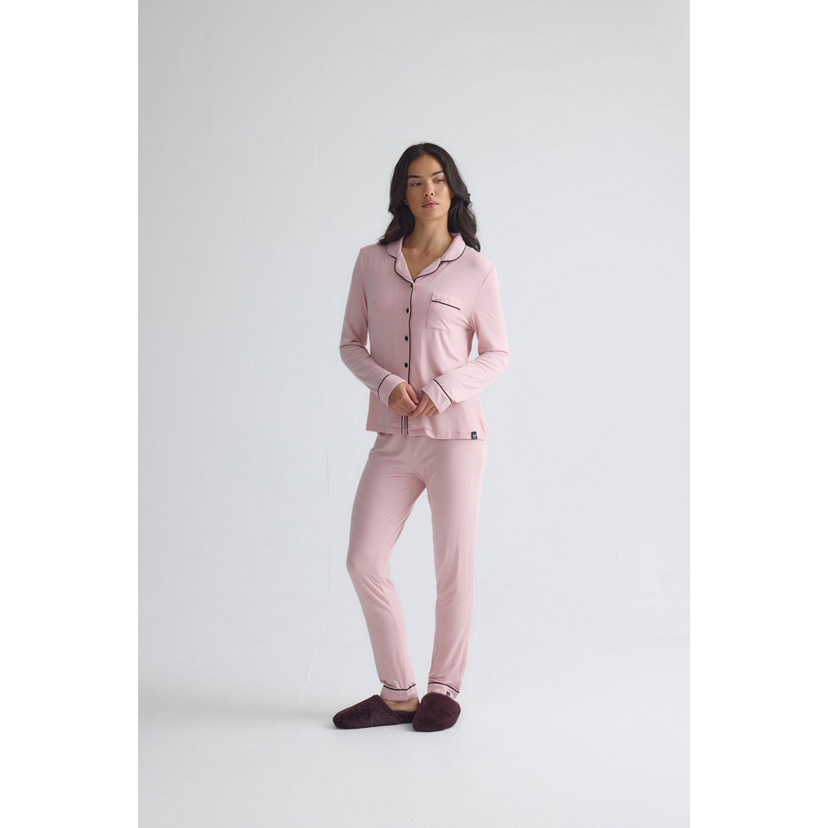 Langes Bambus-Pyjama-Set in Rosa