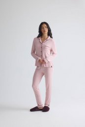 Langes Bambus-Pyjama-Set in Rosa