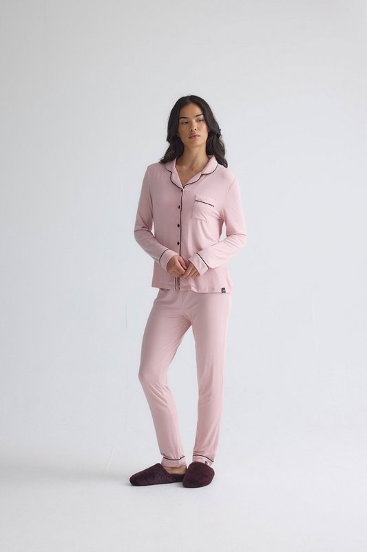 Langes Bambus-Pyjama-Set in Rosa