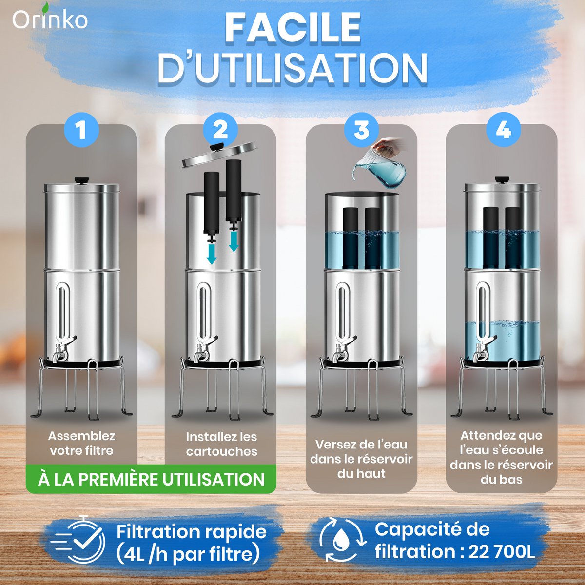 Waterfilter door zwaartekracht 8.5L - waterzuiveraar per zwaartekracht - fontein fontein met actieve steenkool