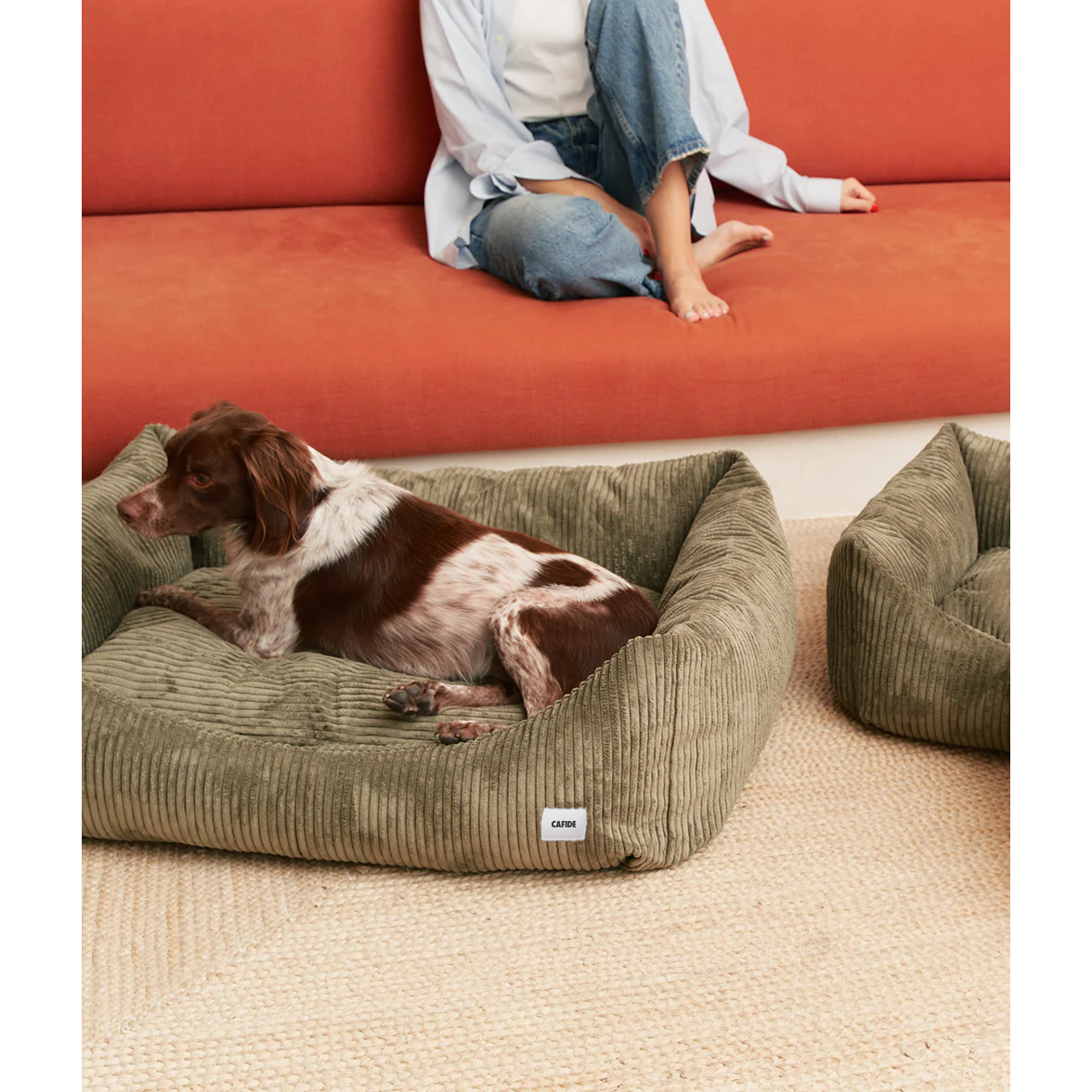 Green Corduroy Dog Bed, Snozy