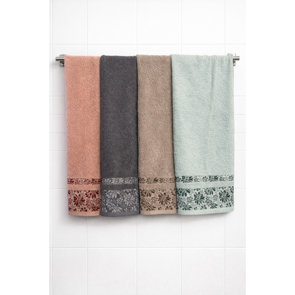 "Daisy" Floral Border Towel Collection - 500 GSM Cotton
