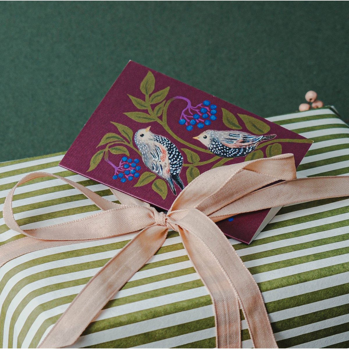 Mini tarjeta de felicitación - Estorninos y bayas de saúco