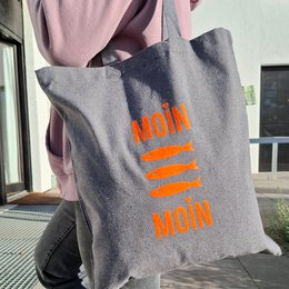 Baumwollbeutel "Moin Moin Fische" (Neon-Orange) aus recycelter Baumwolle