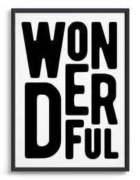 Striking black and white wall art with the text "WONDERFUL" in a bold, modern font. Available in multiple sizes to suit various spaces.