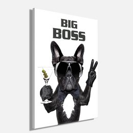 Vægbillede HUND BIG BOSS 46x61 cm lærred billedbåre ramme dekoration moderne