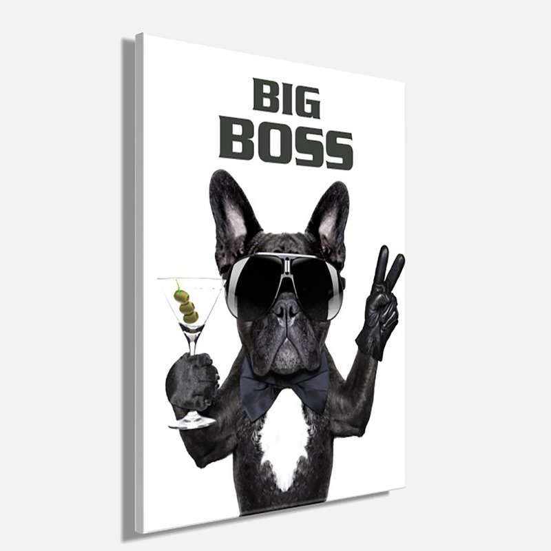 Vægbillede HUND BIG BOSS 46x61 cm lærred billedbåre ramme dekoration moderne