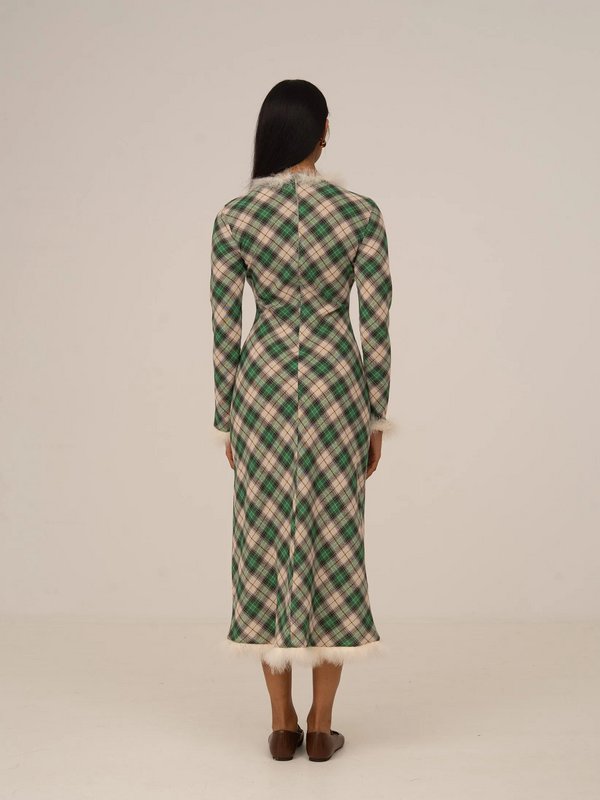 Clover Midi-Kleid mit grünem Karomuster