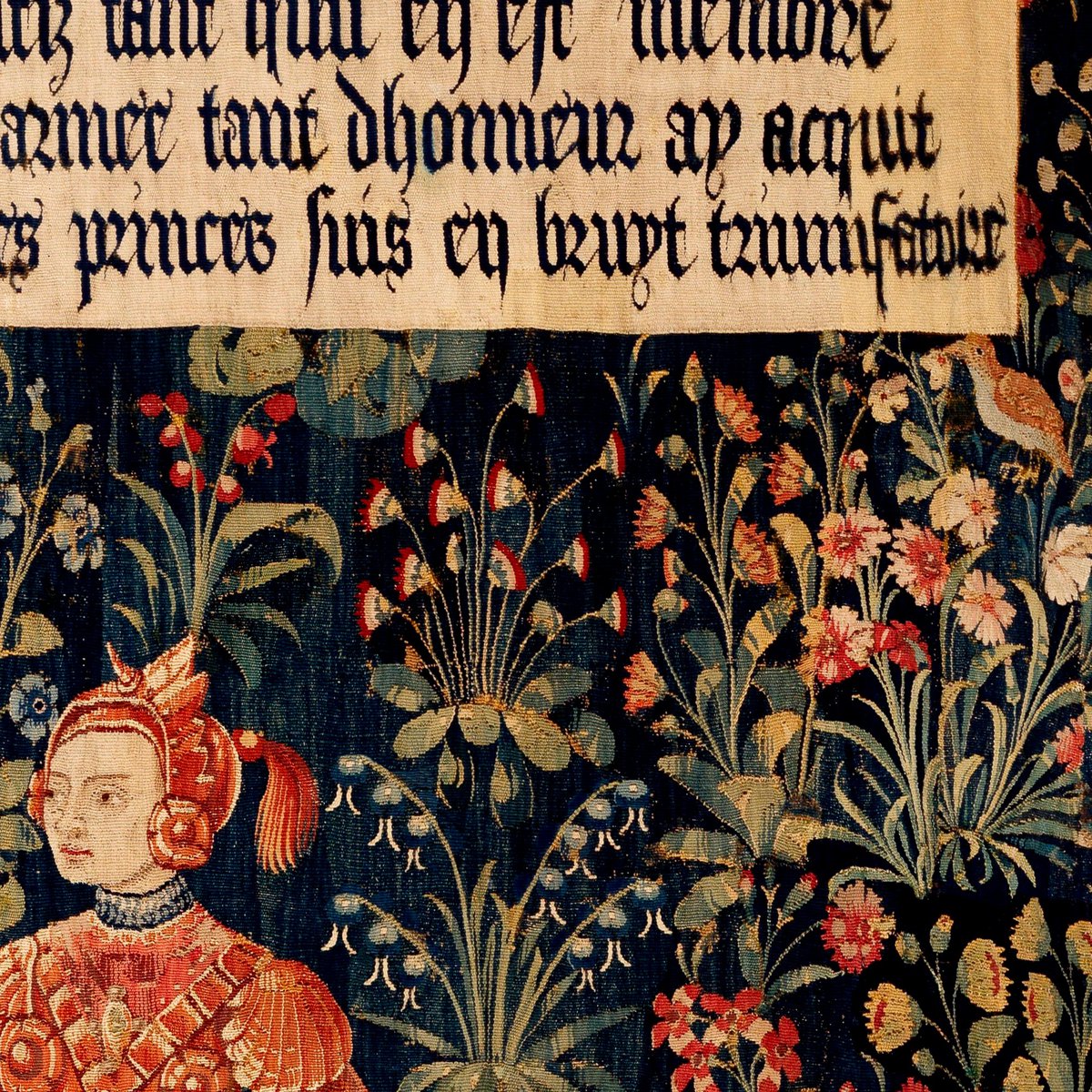 Tapisserie murale médiévale Amazon Queen Millefleurs — Navy Floral Warrior | MEV012