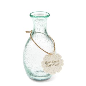 Hand blown bubble glass vase (14cm) - Blue