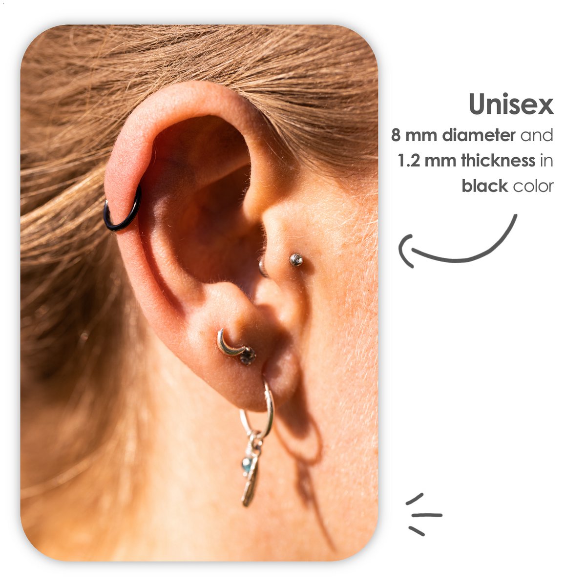 Zwarte Chirurgisch Stalen Ring Piercing — Oorbellen Ringetje Geschikt voor Helix Tragus Septum Lip Neus Wenkbrauw Piercings