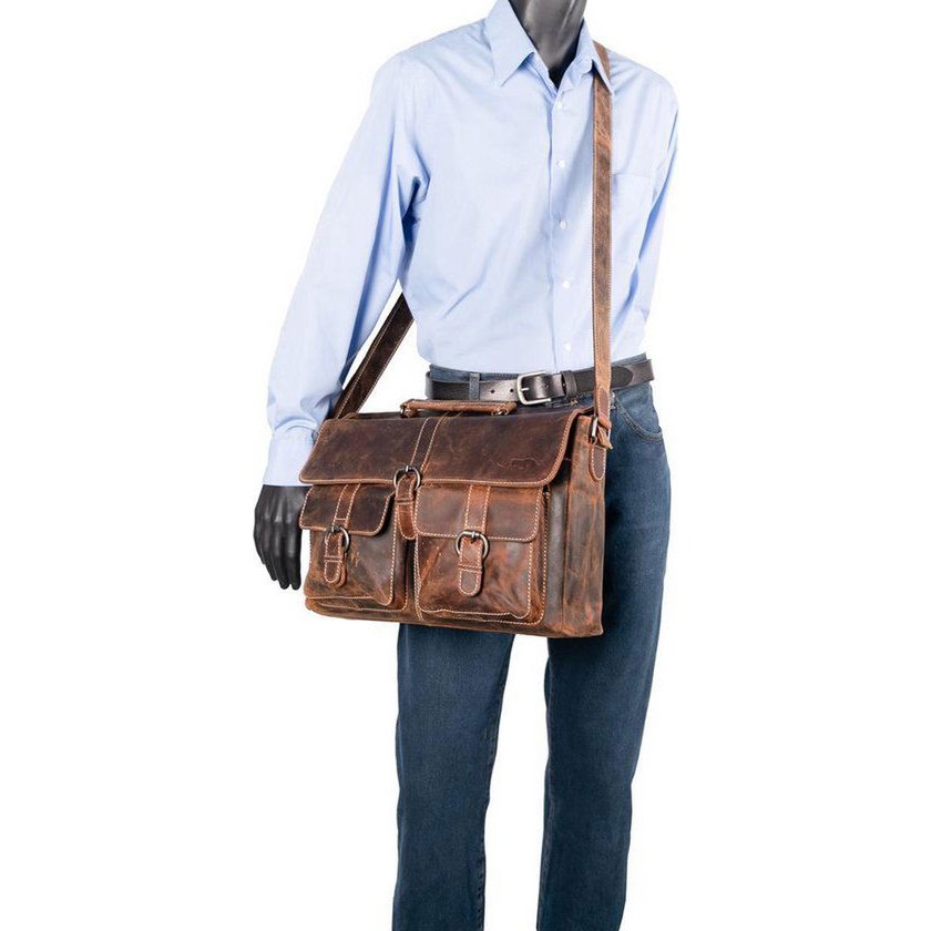 Messenger Bag from buffalo leather for 15.6 inch laptops in cognac color