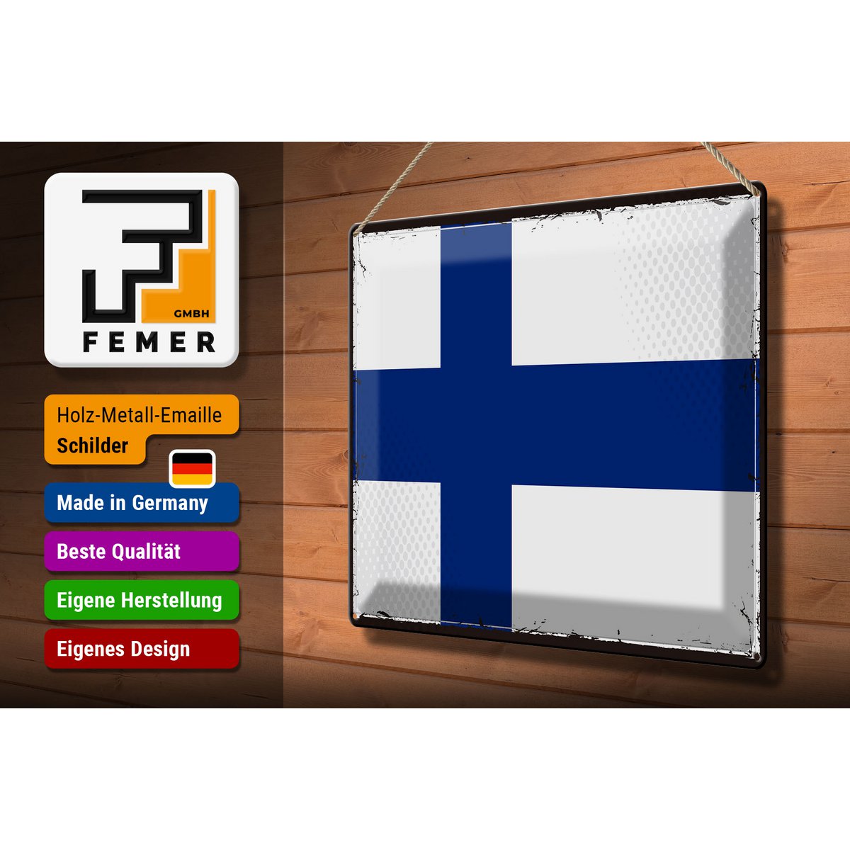 Tin Sign Flag Finland 40x30cm Retro Flag of Finland