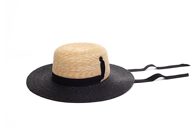 Two tone straw boater hat