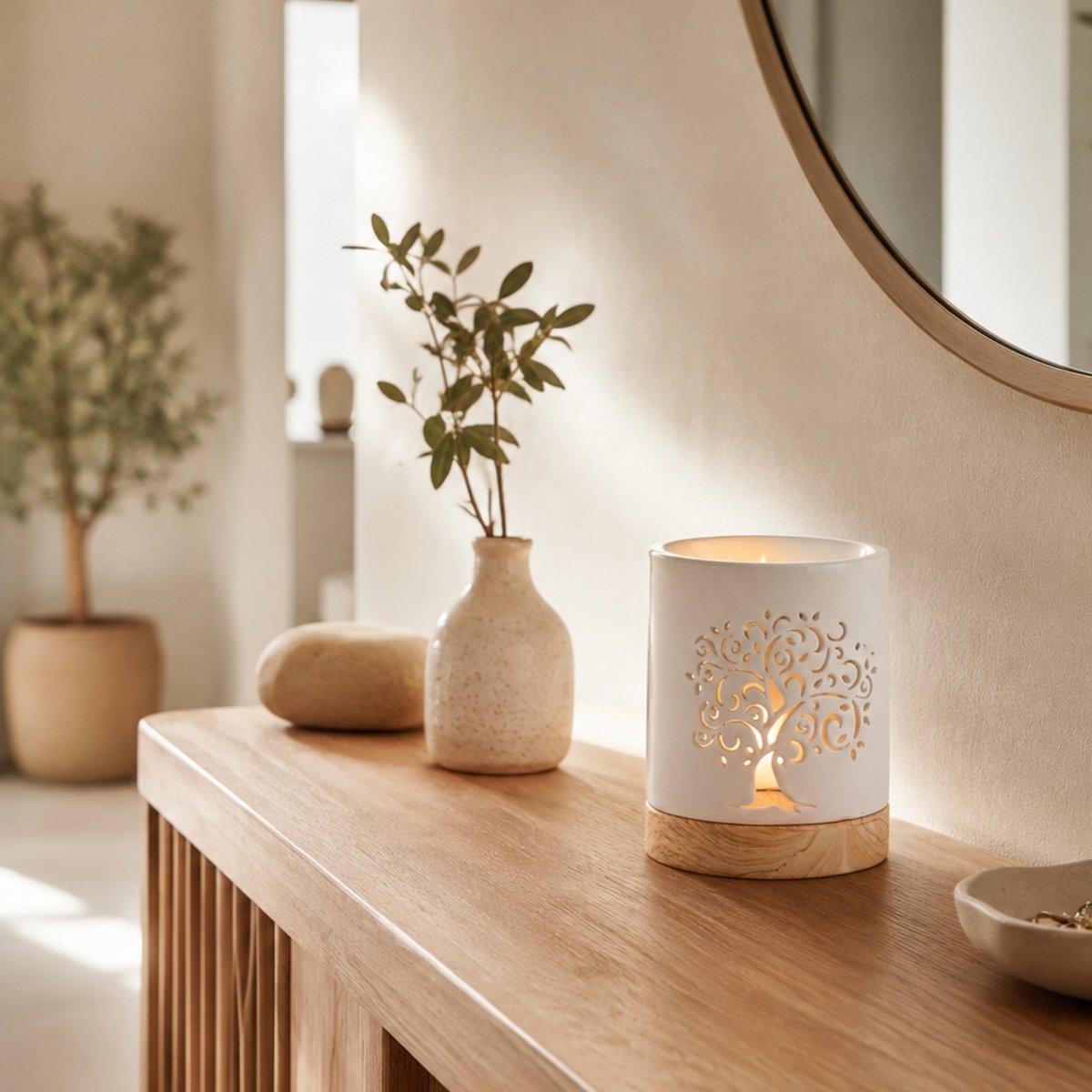 Kominek do perfum z serii Céramy – Drzewo Życia – Lakierowany ceramiczny świecznik – Dyfuzja zapachowych wosków, olejków eterycznych – Dekoracyjny pomysł na prezent