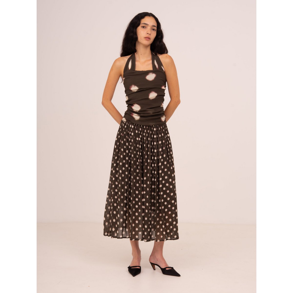 Robe mi-longue marron à pois Firstdance