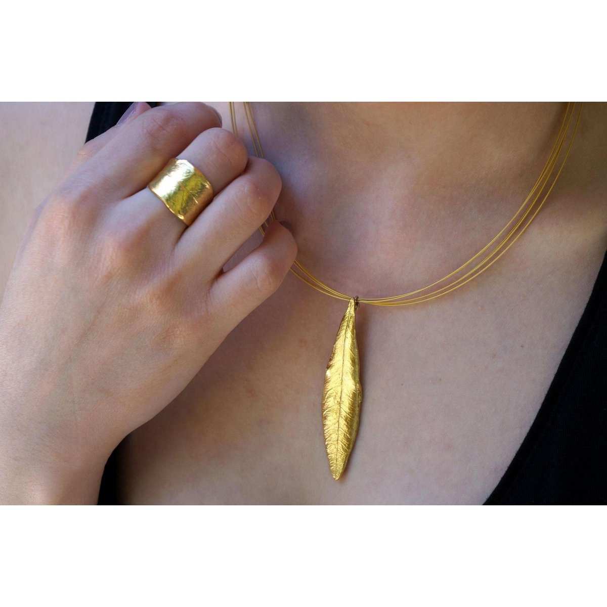 Gold Olive Leaf Pendant, Handmade Nature Jewelry, Organic Tree Necklace, Gift for Luck & Longevity, Eco Sustainable Sterling Silver 925