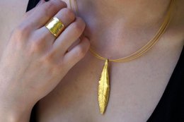 Gold Olive Leaf Pendant, Handmade Nature Jewelry, Organic Tree Necklace, Gift for Luck & Longevity, Eco Sustainable Sterling Silver 925