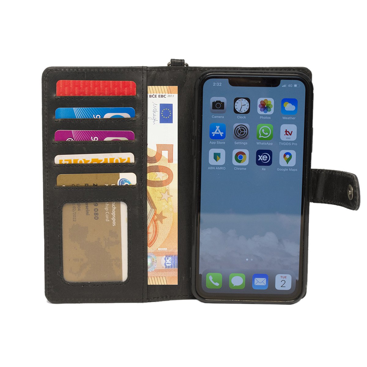 iPhone XR Bogreol Taske Sort Læder - Læder Taske iPhone XR Sort - iPhone XR Taske Buffalo Læder