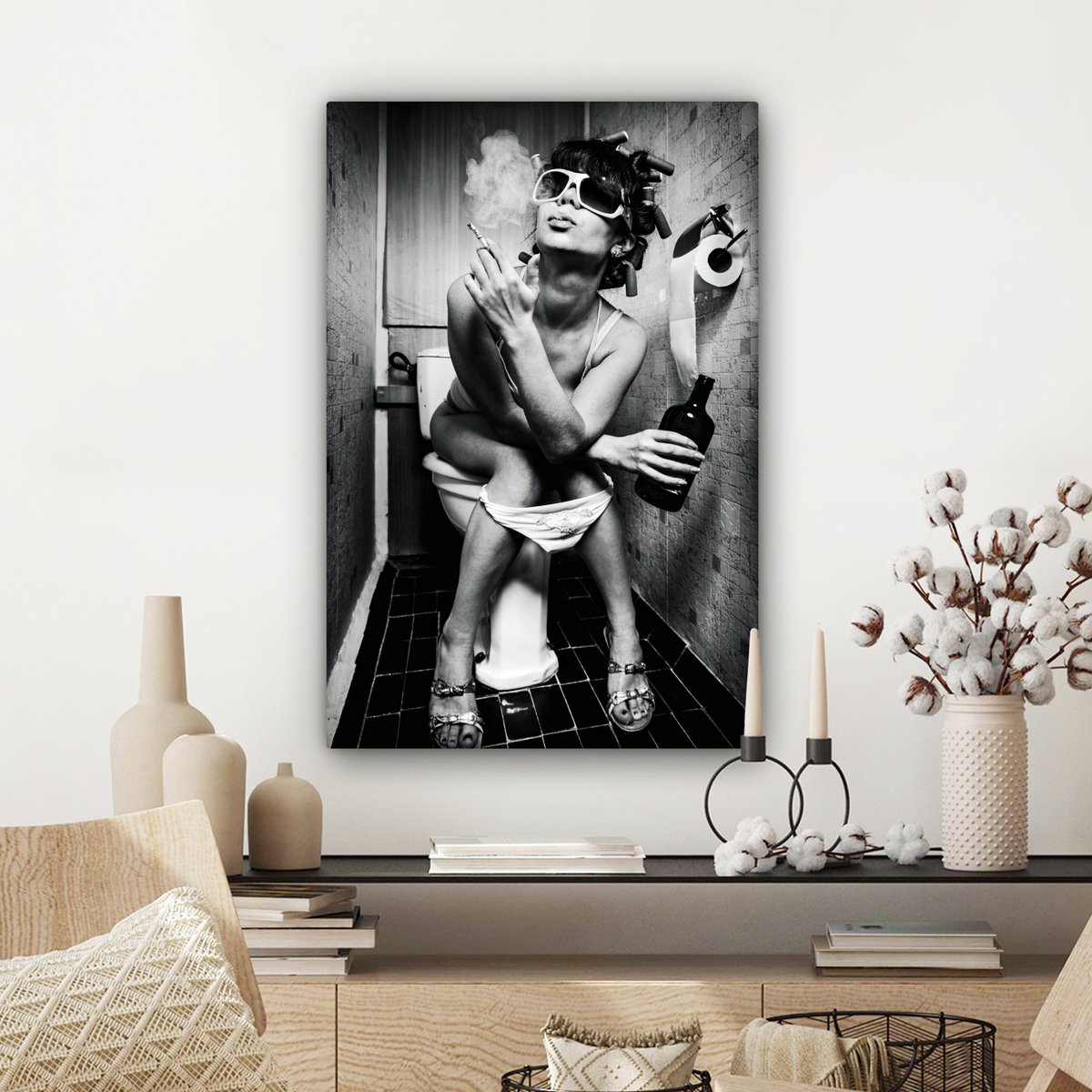 Canvas Painting - Wall Decoration Woman - Vintage - Curles - Toilet - Cigarette - Wall Decoration Living Room - Bedroom Decoration - Room Accessories - Canvas Paintings