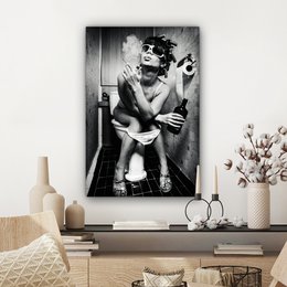 Canvas Painting - Wall Decoration Woman - Vintage - Curles - Toilet - Cigarette - Wall Decoration Living Room - Bedroom Decoration - Room Accessories - Canvas Paintings