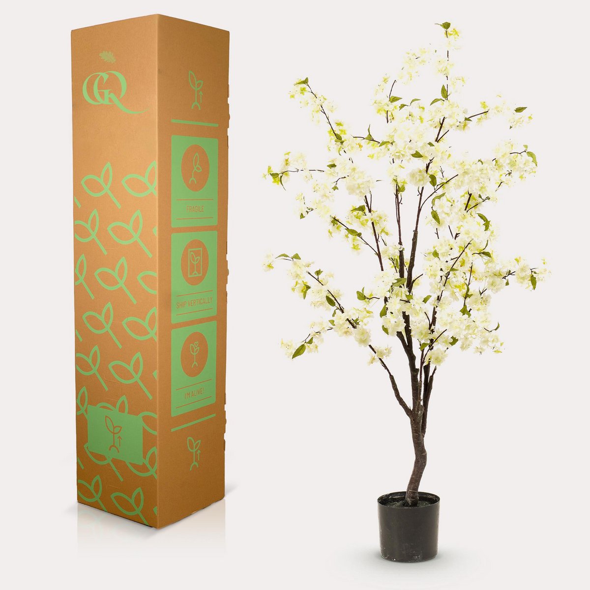 Artificial plant - Prunus - Cherry blossom - White - 135cm