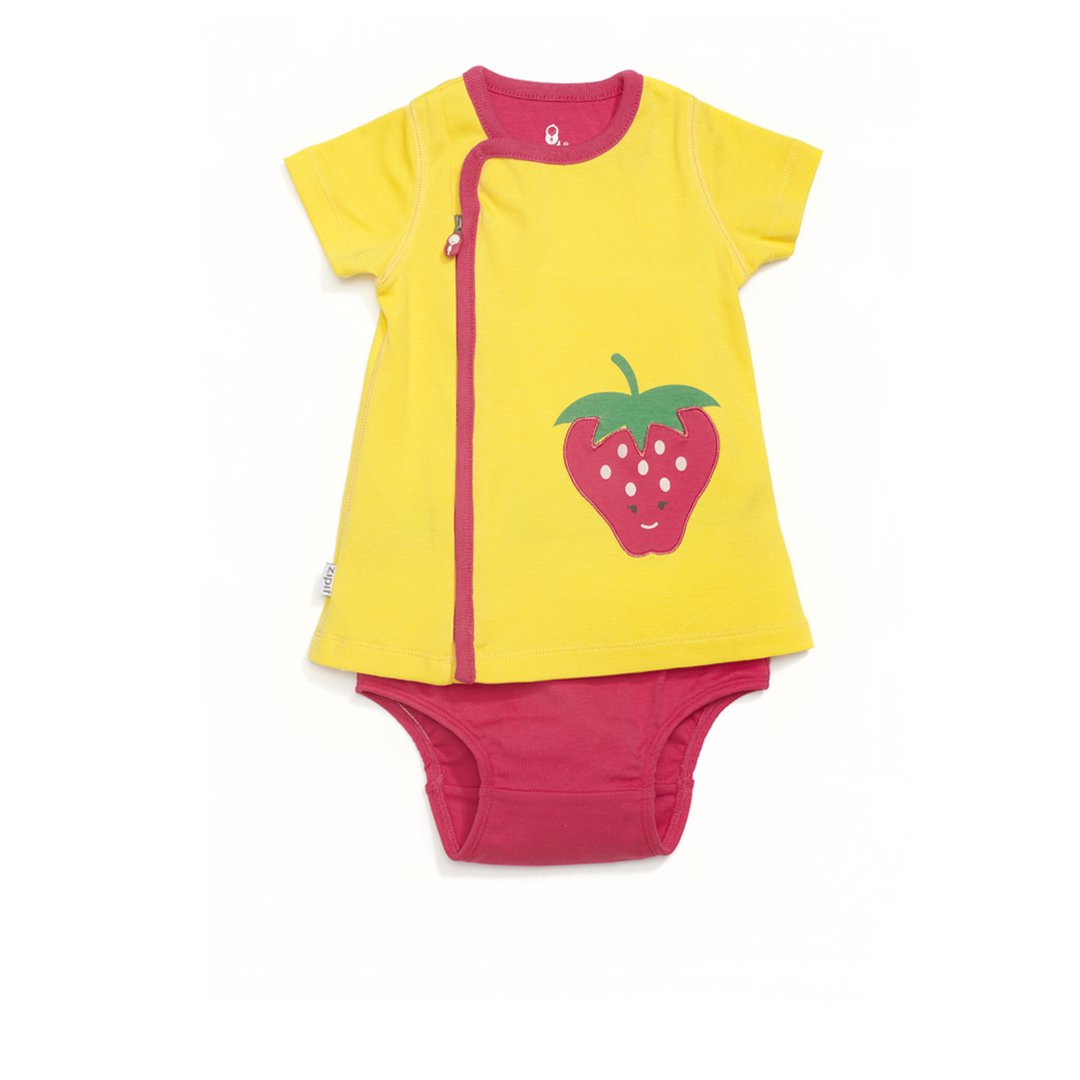 Kleid mit Reißverschluss und Erdbeerapplikationen
