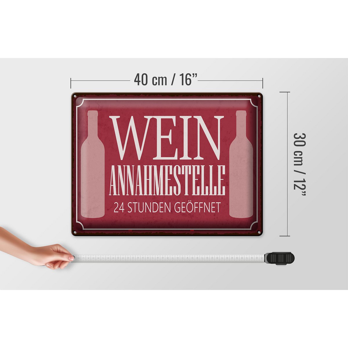 Blikken bord met de tekst 40x30cm wijnacceptatiepunt 24 uur