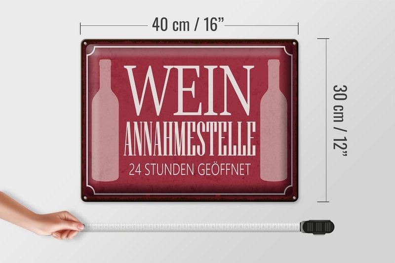 Tabliczka blaszana z informacją o punkcie przyjmowania wina 40x30 cm przez całą dobę