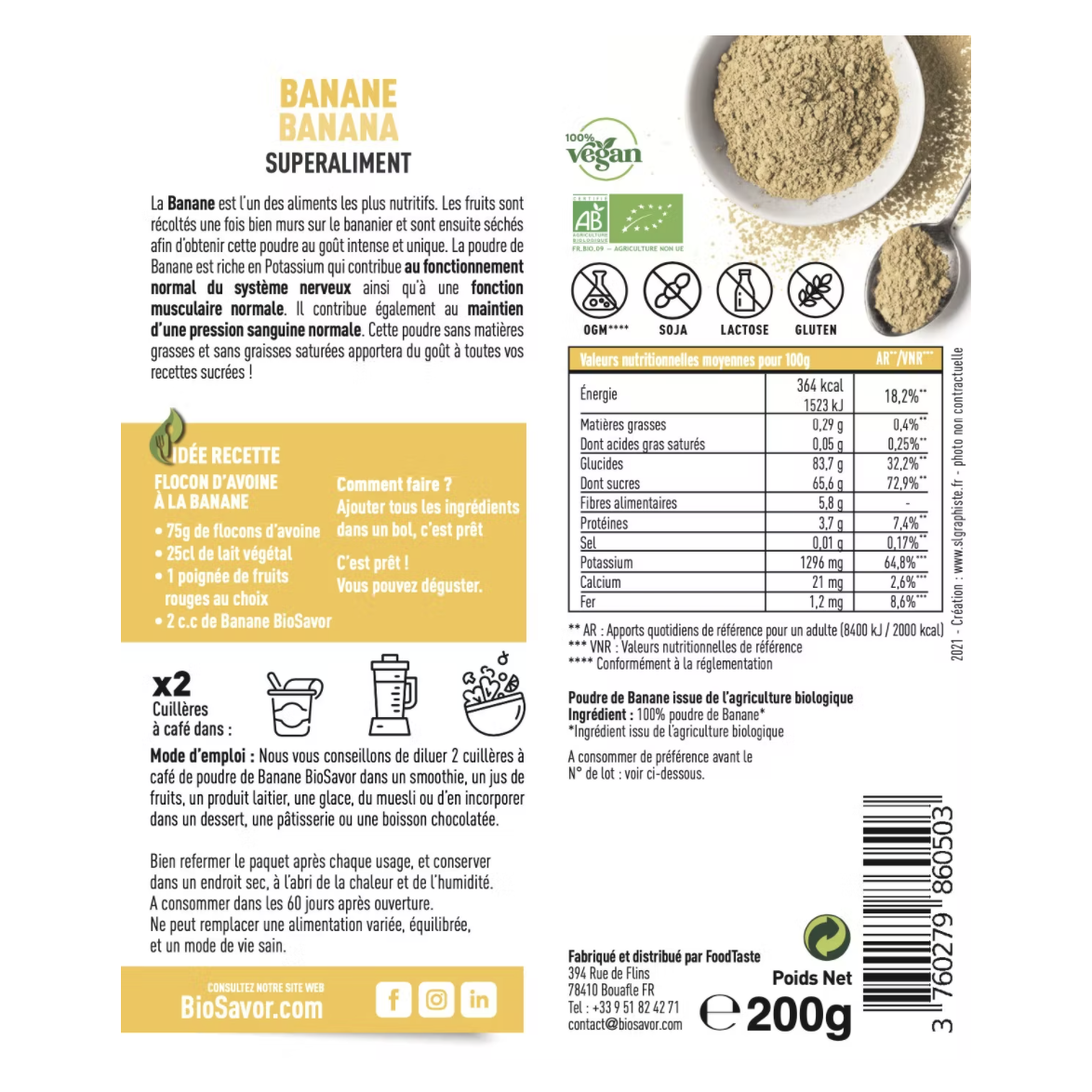 BANANE EN POUDRE - 200G - ERGÄNZUNG DER NAHRUNGSMITTEL