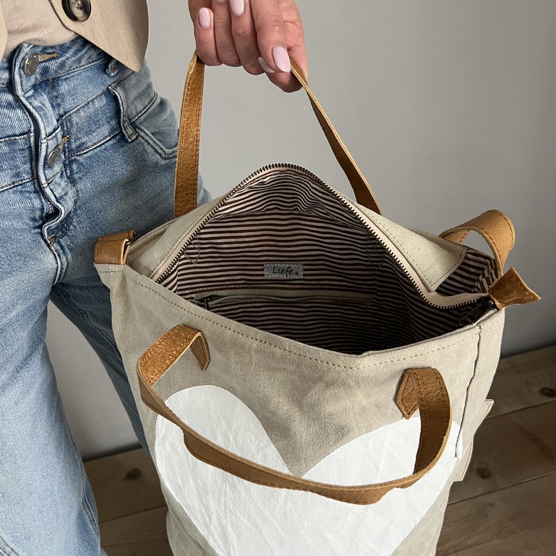 BucketBag heart white  (vintage light canvas) NEW