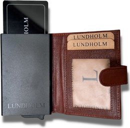 Tarjetero de piel + organizador de llaves marrón — set de regalo para hombre — Lundholm Örebro Safety Wallet
