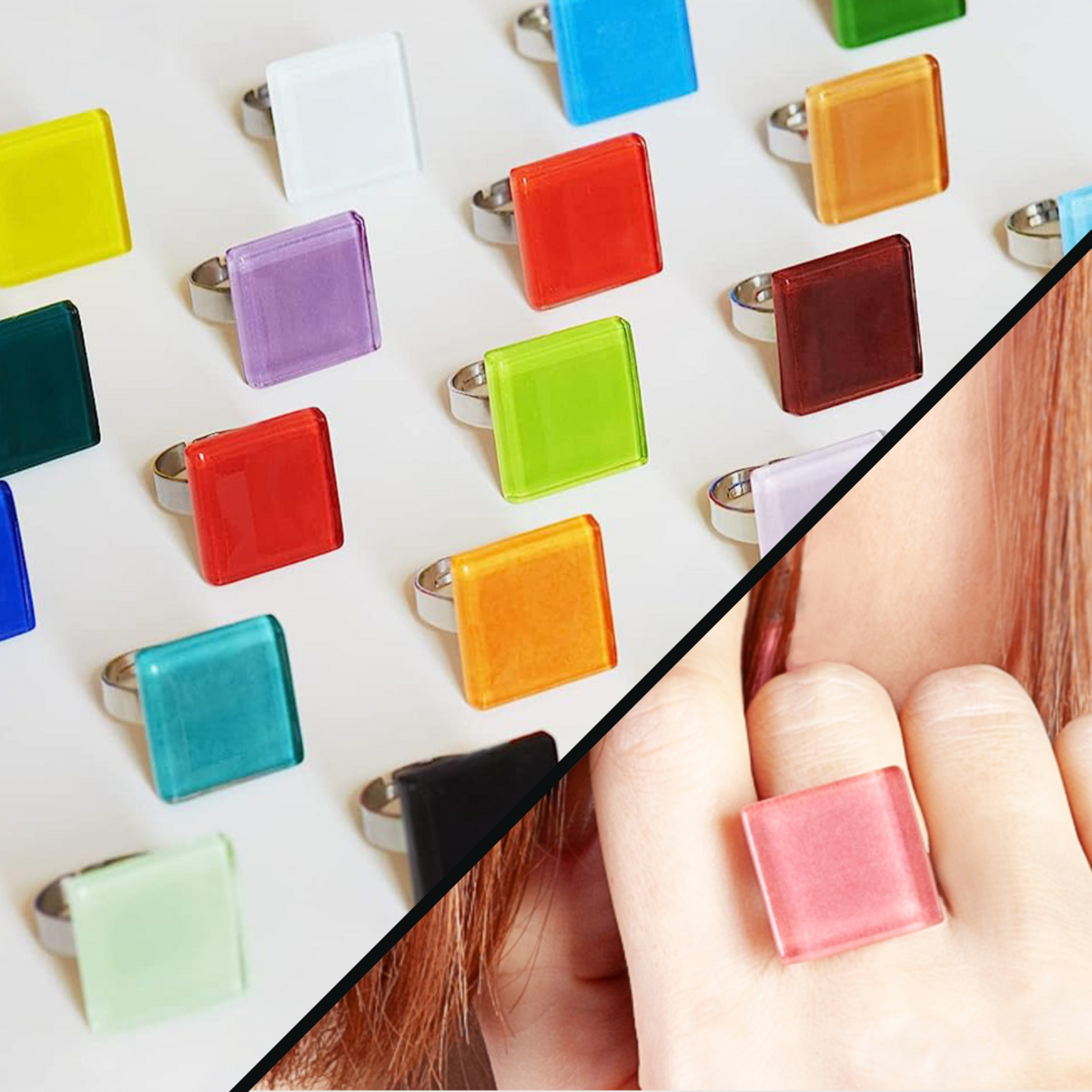 Square statement ring with stone • 20mm • adjustable in size / 20 colors / upcycling jewelry