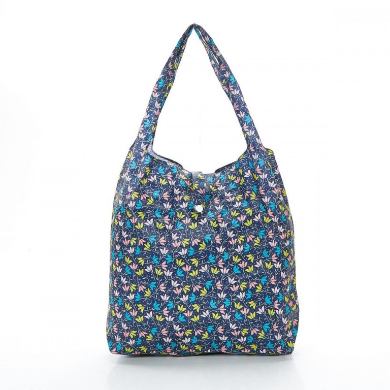 Shopper tas bloem donkerblauw gerecycleerde nylon