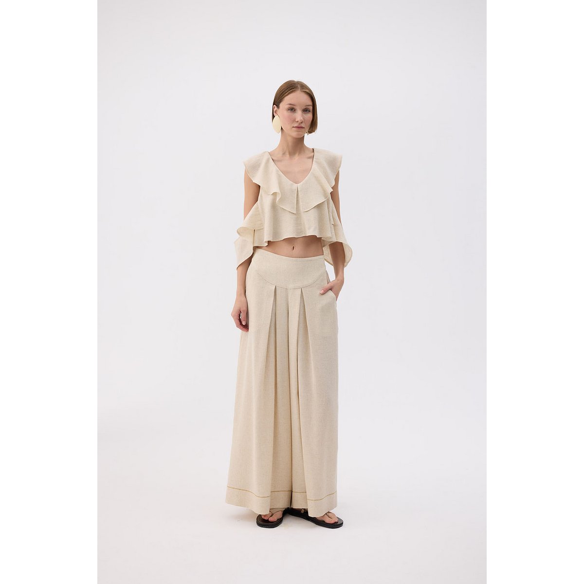 IKIKIZ blouse met ruches van natuurlijk katoen en linnen