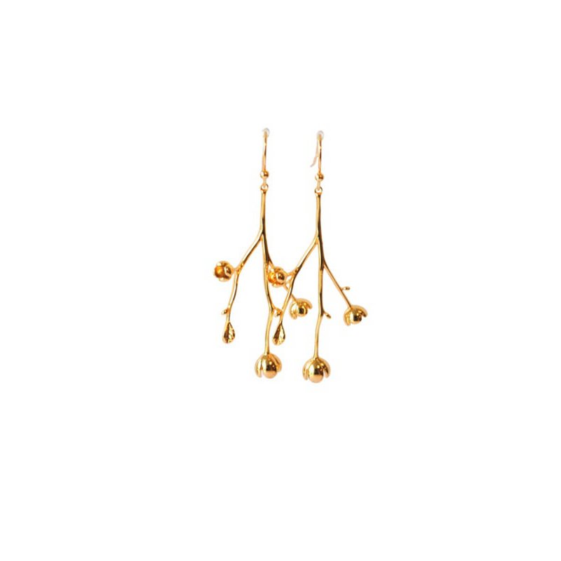 Orecchini con ramo di rosa placcato oro 14K