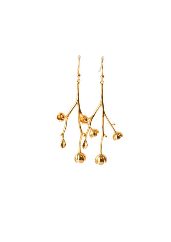 Earrings with rose branch 14K gold plated