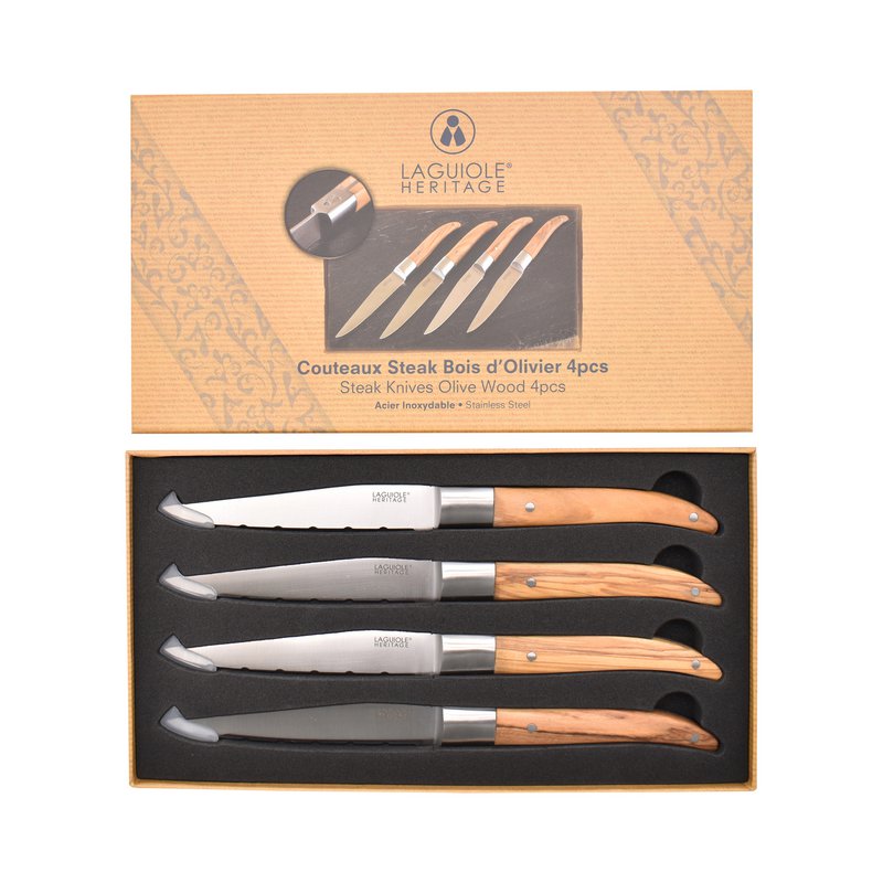 LAGUIOLE HERITAGE Juego de 4 cuchillos para carne de madera de olivo